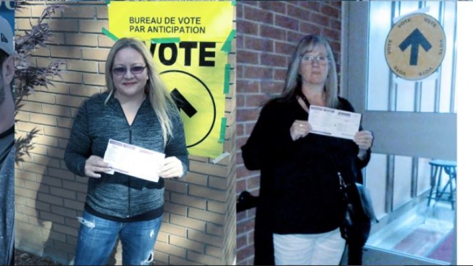 A collage of photos shows three Unifor members casting early ballots with the text "Vote to stop Scheer. StopScheer.ca."